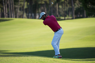 Image showing golf player hitting long shot