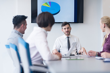 Image showing young business people group on team meeting at modern office