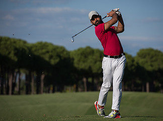 Image showing golf player hitting long shot