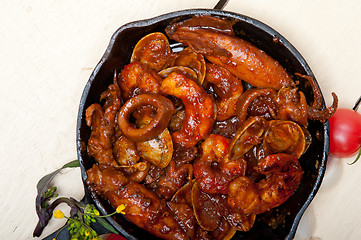 Image showing fresh seafoos stew on an iron skillet