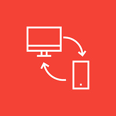 Image showing Synchronization computer with mobile device line icon.