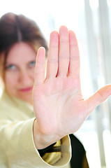 Image showing Mature woman gesturing stop