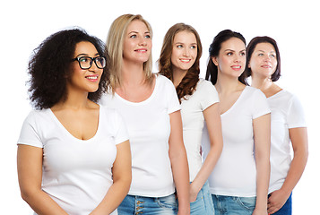 Image showing group of happy different women in white t-shirts