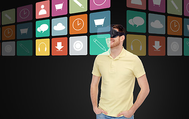 Image showing happy man in virtual reality headset or 3d glasses