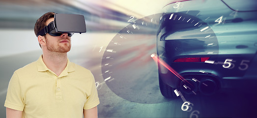 Image showing man in virtual reality headset and car racing game