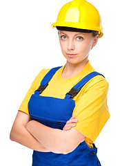 Image showing Young lady as a construction worker