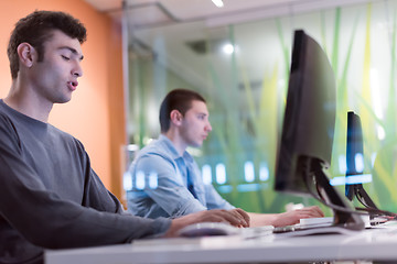 Image showing technology students group working  in computer lab school  class