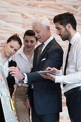 Image showing business people group brainstorming and taking notes to flipboar