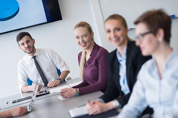 Image showing young business people group on team meeting at modern office