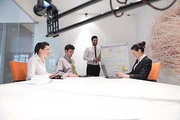 Image showing business people group brainstorming and taking notes to flip boa