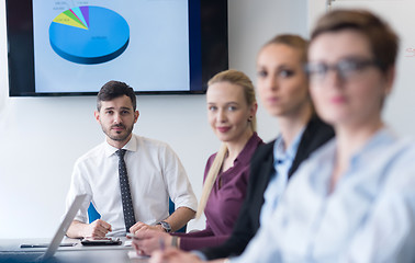 Image showing young business people group on team meeting at modern office