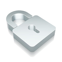 Image showing 3d metallic Closed Padlock icon with reflection, vector illustration.