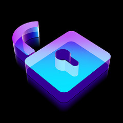 Image showing 3d neon glowing Opened Padlock icon made of glass, vector illustration.