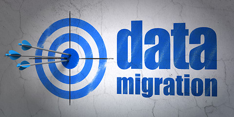 Image showing Data concept: target and Data Migration on wall background