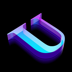 Image showing 3d neon glowing character U made of glass, vector illustration.