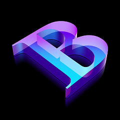 Image showing 3d neon glowing character B made of glass, vector illustration.