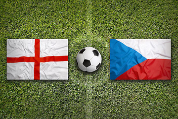 Image showing England vs. Czech Republic flags on soccer field