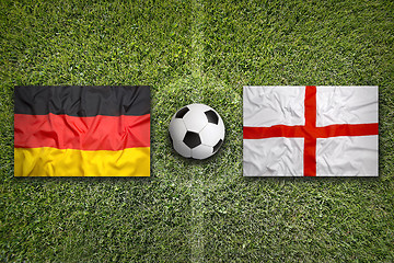 Image showing Germany vs. England flags on soccer field