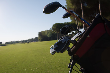 Image showing close up golf bag on course