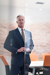 Image showing portrait of handsome senior business man at modern office