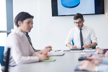 Image showing young business people group on team meeting at modern office