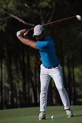 Image showing golf player hitting shot