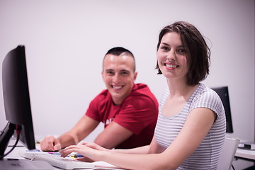 Image showing technology students group working  in computer lab school  class