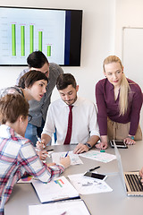 Image showing young business people group on meeting at modern office