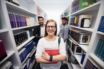 Image showing students group  in school  library