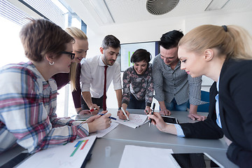 Image showing top  view of business people group brainstorming on meeting