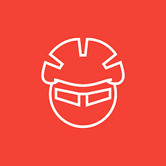 Image showing Man in bicycle helmet and glasses line icon.