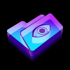 Image showing 3d neon glowing Folder With Eye icon made of glass, vector illustration.
