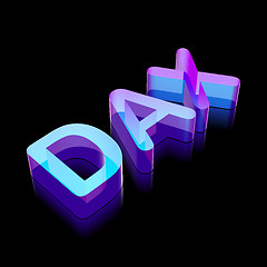 Image showing 3d neon glowing character DAX made of glass, vector illustration.