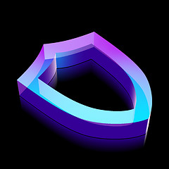 Image showing 3d neon glowing Contoured Shield icon made of glass, vector illustration.