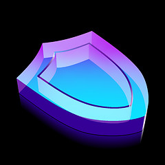 Image showing 3d neon glowing Shield icon made of glass, vector illustration.