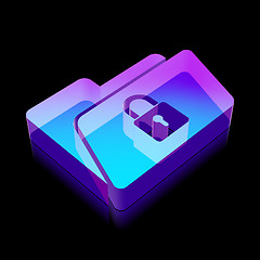 Image showing 3d neon glowing Folder With Lock icon made of glass, vector illustration.