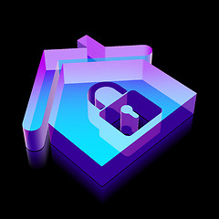 Image showing 3d neon glowing Home icon made of glass, vector illustration.