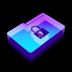 Image showing 3d neon glowing Folder With Lock icon made of glass, vector illustration.