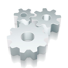 Image showing 3d metallic Gears icon with reflection, vector illustration.