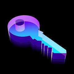 Image showing 3d neon glowing Key icon made of glass, vector illustration.