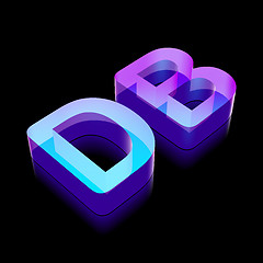 Image showing 3d neon glowing character DB made of glass, vector illustration.