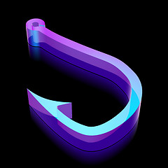 Image showing 3d neon glowing Fishing Hook icon made of glass, vector illustration.
