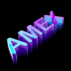 Image showing 3d neon glowing character AMEX made of glass, vector illustration.