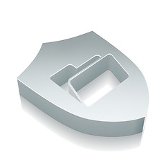 Image showing 3d metallic Folder With Shield icon with reflection, vector illustration.