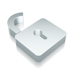 Image showing 3d metallic Opened Padlock icon with reflection, vector illustration.