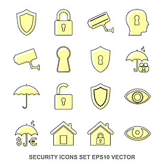 Image showing Set of protection Yellow icons. EPS 10, vector illustration.