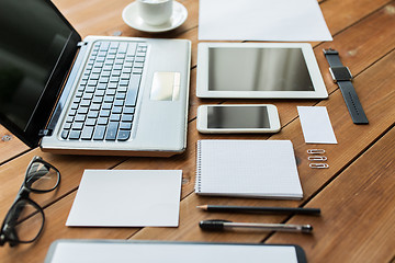 Image showing close up of on laptop, tablet pc and smartphone