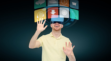 Image showing happy man in virtual reality headset or 3d glasses