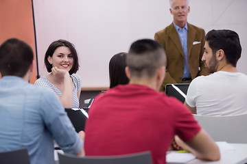 Image showing technology students group in computer lab school  classroom