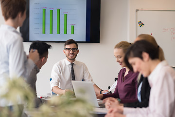 Image showing young business people group on team meeting at modern office